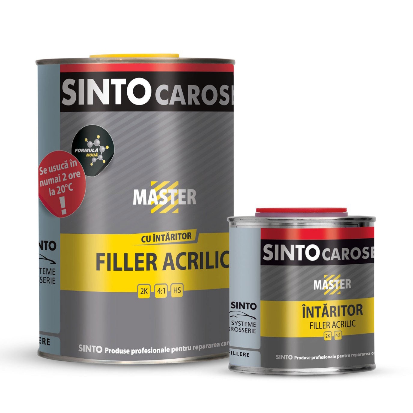 FILLER MASTER Express 4:1 antizgarieturi caroserie cu INTARITOR - Sinto, 800ml+200ml