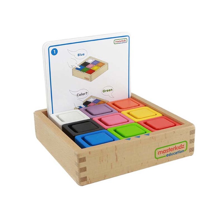 Set educativ cuburi si patrate-recipient, din lemn,+2 ani, Masterkidz