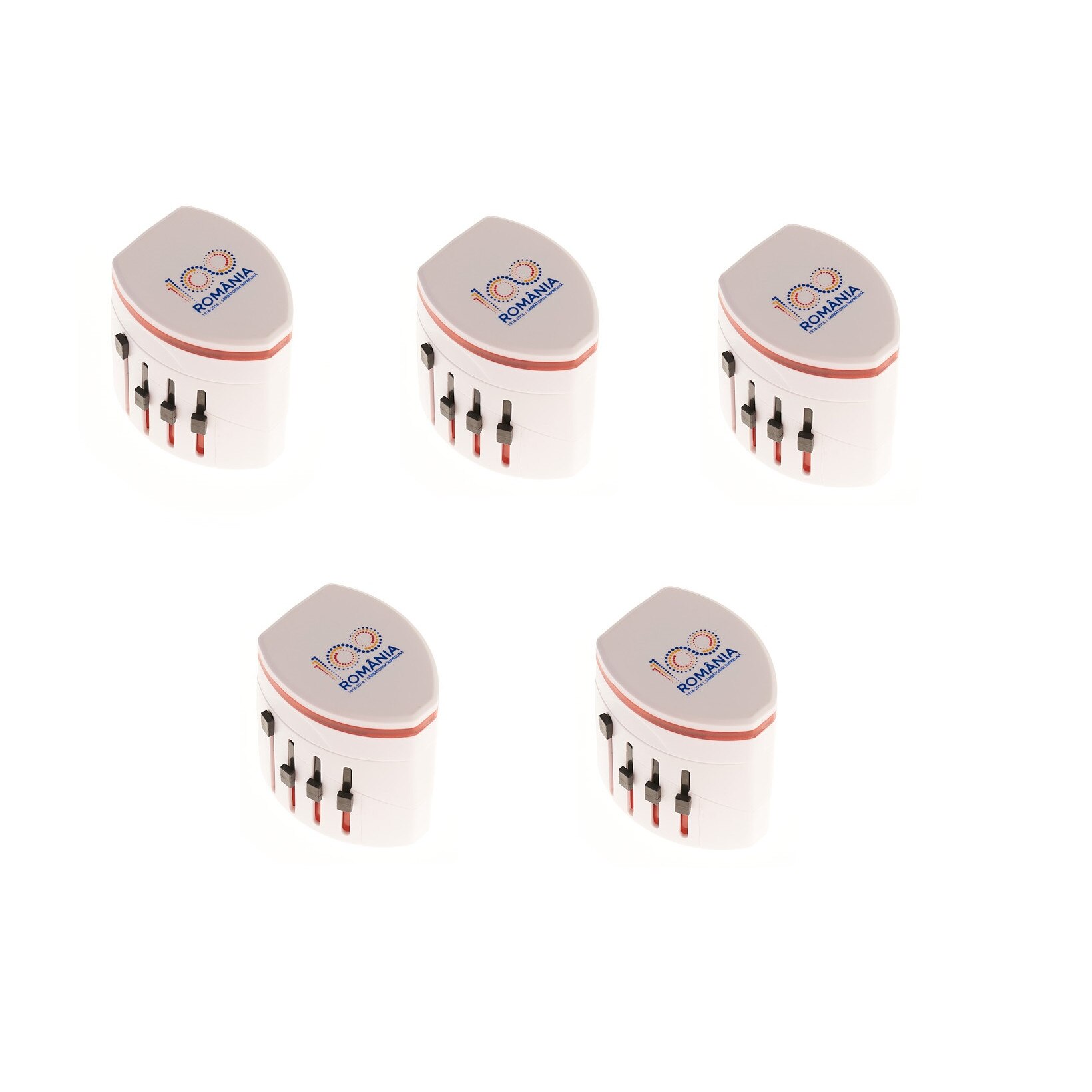 Pachet Promotional 5 x Adaptor Universal de Priza EU\UK\SUA cu 2xUSB, Editie Limitata - Centenarul Romaniei