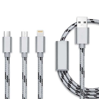 Cablu de incarcare 3 in 1 Lightning micro USB Type-C, iPhone, Samsung, Huawei, Gri, BBL770 Cablu de incarcare 3 in 1 Lightning micro USB Type-C, iPhone, Samsung, Huawei, Gri, BBL770