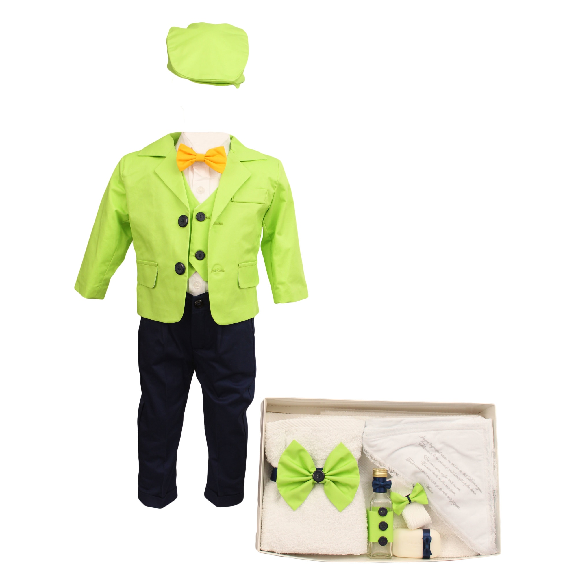 Set botez, model Baby Boss, doua piese verde-bleumarin, varsta 3-6 luni