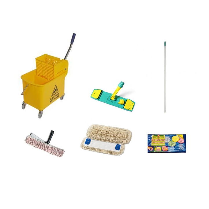 Set curatenie: carucior, suport mop, coada mop, spalator geam