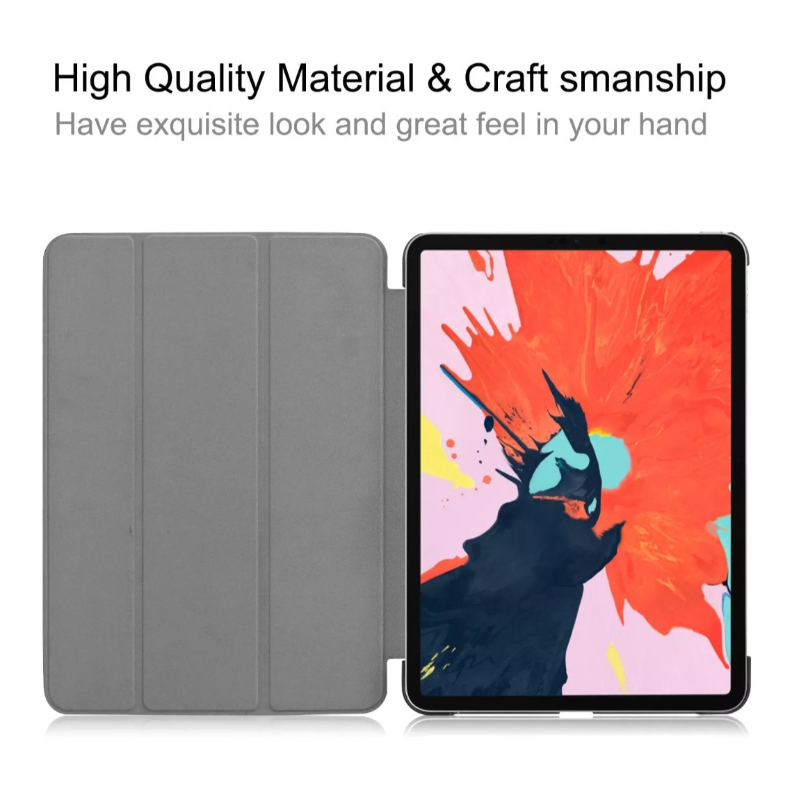 Husa Smart Cover compatibila cu Ipad Pro 12.9" 2018, inchidere magnetica, functie wake-sleep, Negru, 12.9"