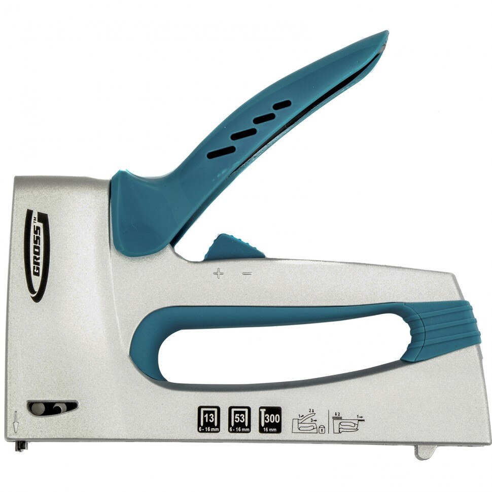 Capsator mobilier, carcasa din aluminiu, reglabil, pentru capse tip 13, 53, 300, 6-16 mm, GROSS