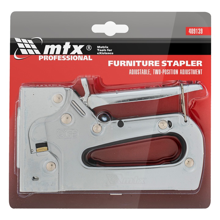 Capsator mobilier, corp metalic, reglabil-2 pozitii, p/u capse tip 53,6 - 14 mm, MTX PROFESSIONAL