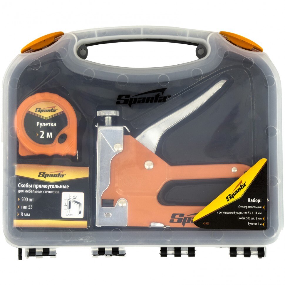 Set, capsator reglabil, capse 500 buc, ruleta 2m, tipul capselor 53, 6-14 mm, SPARTA