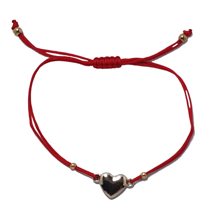 Регулируема гривна с червен шнур и висулка тип сърце