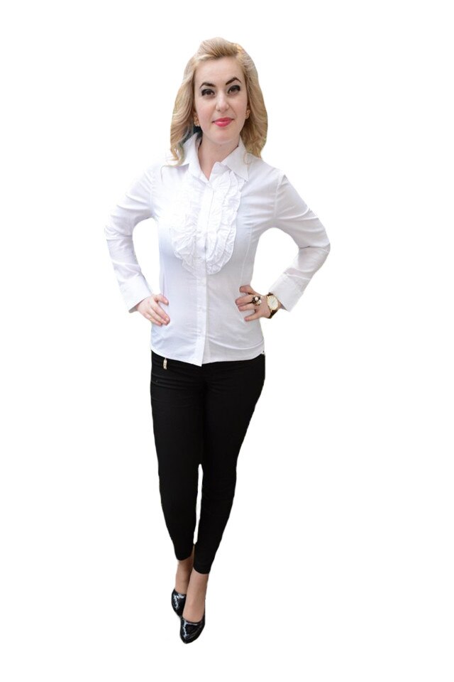 Camasa cu guler ascutit,design cu volanase,D&J Exclusive,, Alb