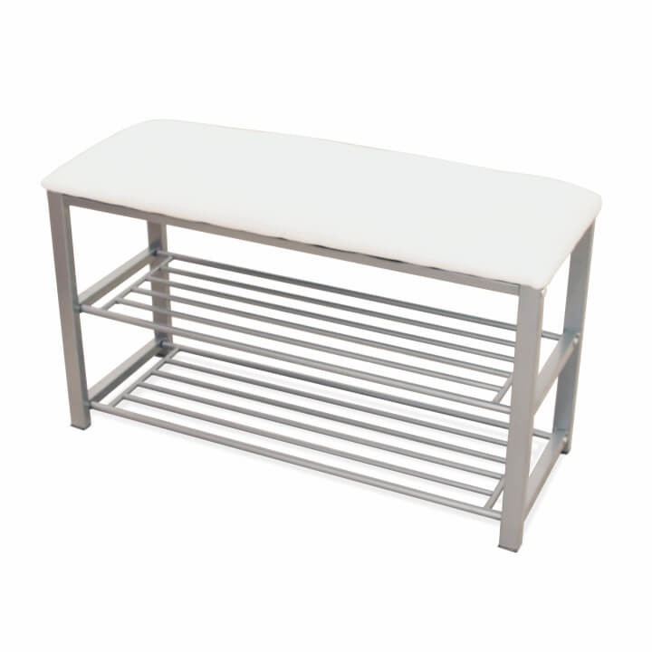 Pantofar /bancuta ,tapiterie alb/metal gri ,81x31x49 cm