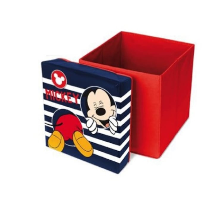 Cutie taburet depozitare jucarii Mickey Mouse 31x31x33 Rosu