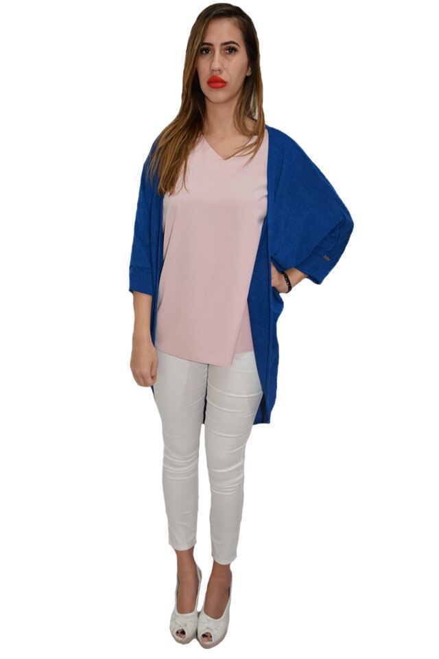 Bluza trendy, maneca trei sferturi, fara nasturi, D&J Exclusive, Albastru