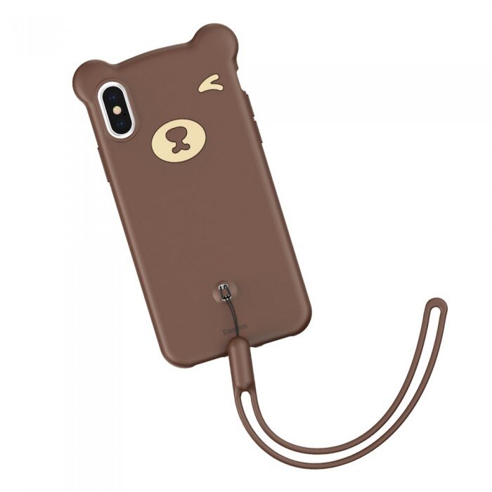 Husa de protectie, Baseus Bear, Flexible Gel Cover, iPhone X/XS, Maro