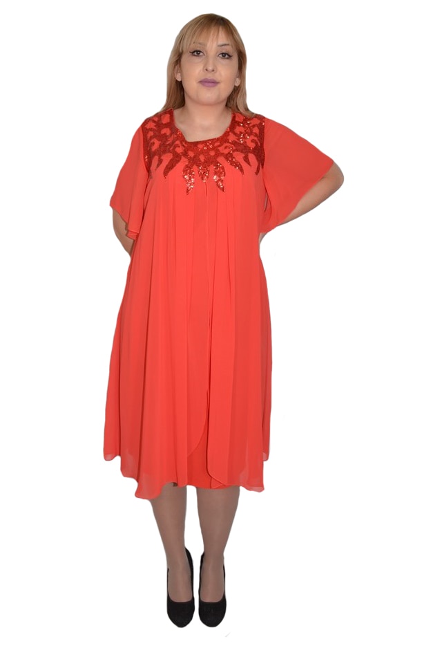 Rochie casual Frida,imprimeu floral la bust,D&J Exclusive, Corai