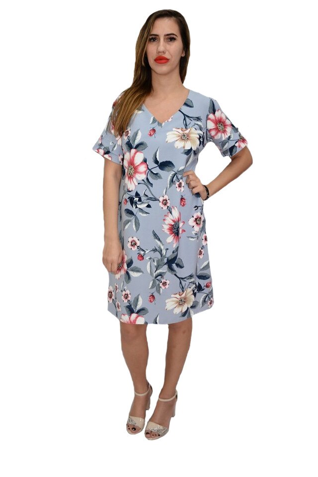 Rochie deosebita, cu motive florale, D&J Exclusive, Gri