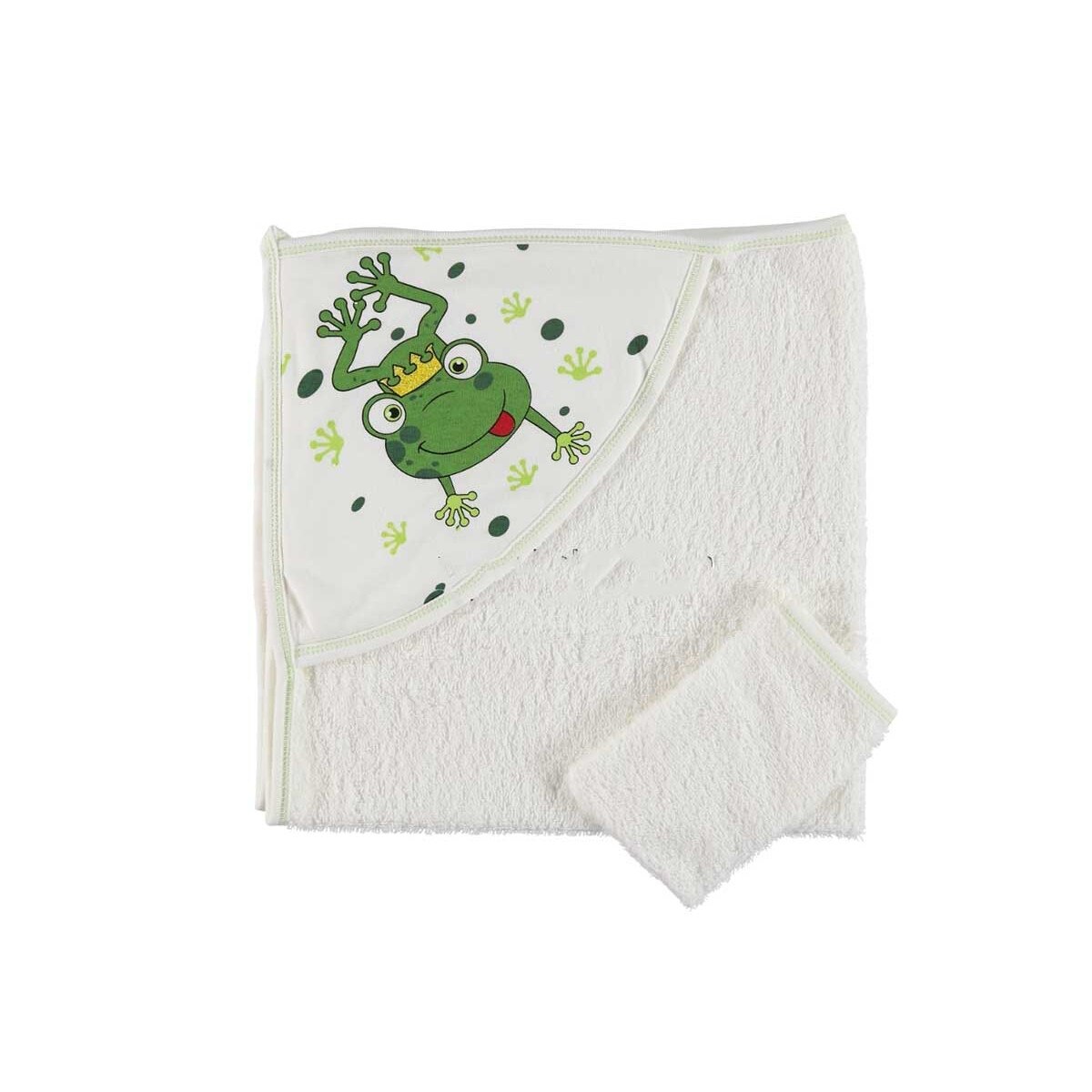 Prosop de baie cu manusa, Broscuta , alb