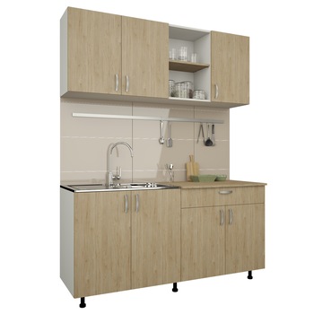 Bucatarie Roma, Alb/Lemn Natural, L 160 cm Bucatarie Roma, Alb/Lemn Natural, L 160 cm