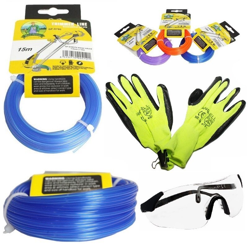 Set 5x Fir trimer rotund 15m,Manusi pentru gradina,Ochelari de protectie