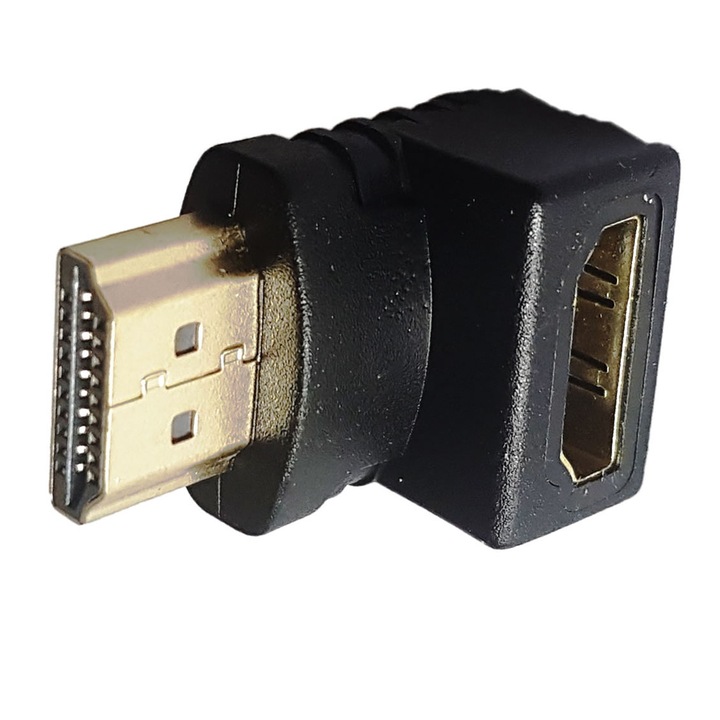 HDMI конектор ъглов 90° Wireman, HDMI женски към HDMI мъжки, позлатени конектори