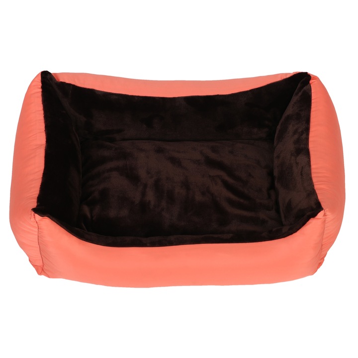 Pat pentru caini si pisici, cu husa detasabila, roz somon cu maro, 70 x 55 cm