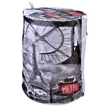 Cos pentru rufe din material textil cu imagini din Paris , ATS , alb cu negru Cos pentru rufe din material textil cu imagini din Paris , ATS , alb cu negru