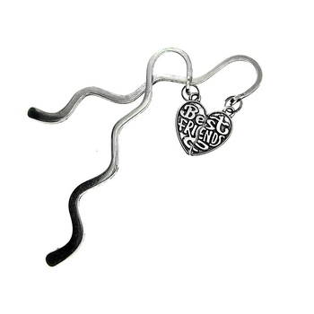 Semne de carte pereche Best Friends, GlamBazaar, 83 mm x 18 mm, Argintiu, tip semn de carte metalic Semne de carte pereche Best Friends, GlamBazaar, 83 mm x 18 mm, Argintiu, tip semn de carte metalic
