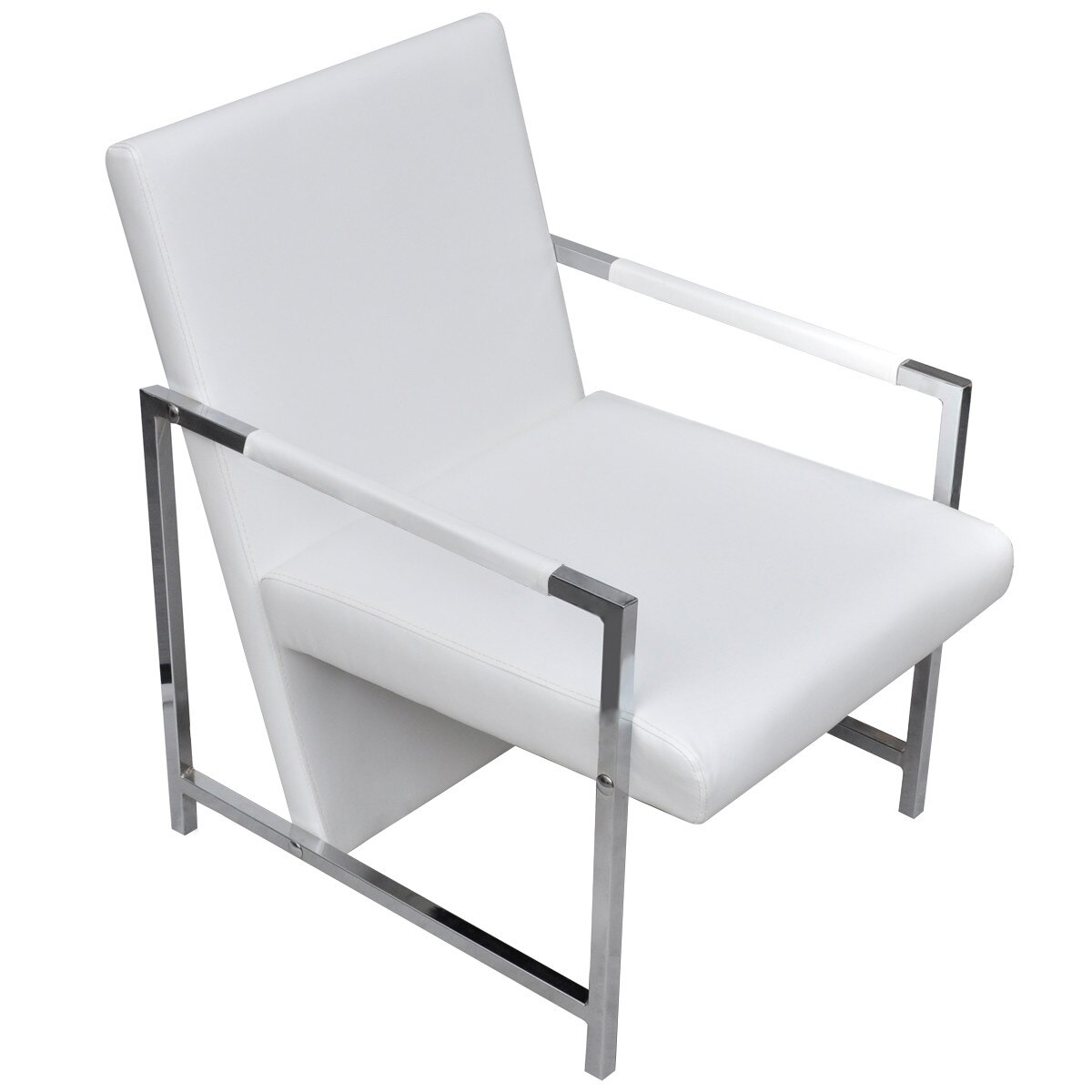 Fotoliu cu cadru cromat si tapiterie din piele artificiala, vidaXL, Alb, 53 x 69 x 73 cm