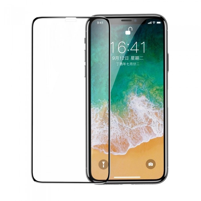 Folie Sticla Baseus, Tempered Glass 9H, iPhone X/XS, Negru