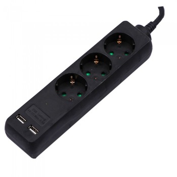 Prelungitor V-TAC ,cablu 3x1.5mm, 3 prize, 1.5m, cu 2 porturi incarcare USB, negru Prelungitor V-TAC ,cablu 3x1.5mm, 3 prize, 1.5m, cu 2 porturi incarcare USB, negru