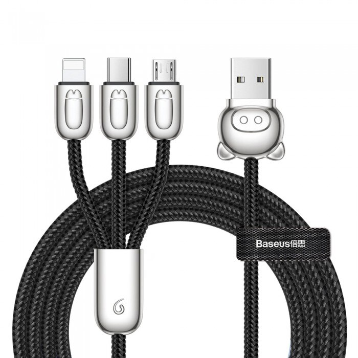 Cablu de date/incarcare Baseus, Three Little, 3in1 micro USB/Lightning/USB-C, Negru