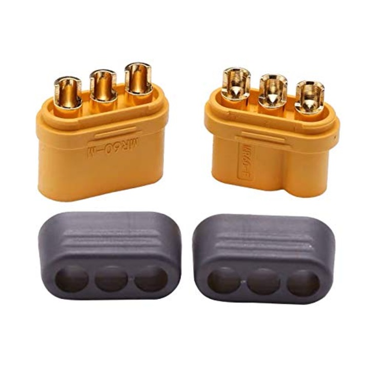 Conectori pentru baterii model RC Lipo, tata-mama cu manta de protectie,5 bucati de conectori MR60 de inalta calitate