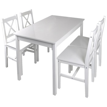 Set vidaXL masa cu 4 scaune de lemn, vidaXL, alb Set vidaXL masa cu 4 scaune de lemn, vidaXL, alb