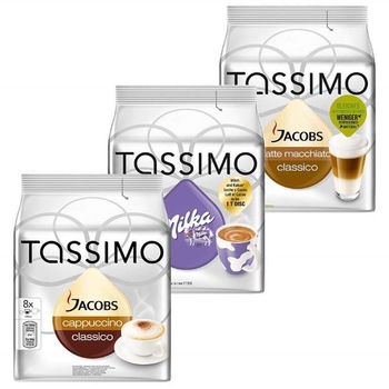 Set 3 x Capsule Jacobs Tassimo Cappuccino, Milka , Latte Macchiato 24 bauturi Set 3 x Capsule Jacobs Tassimo Cappuccino, Milka , Latte Macchiato 24 bauturi