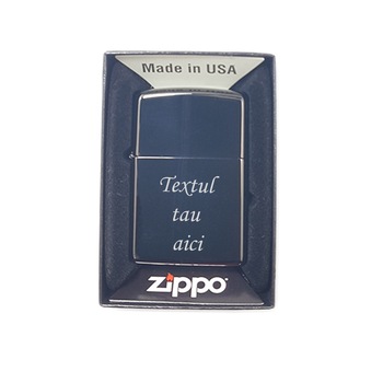 Bricheta metalica Zippo chrome high polish neagra personalizata cu textul tau Bricheta metalica Zippo chrome high polish neagra personalizata cu textul tau