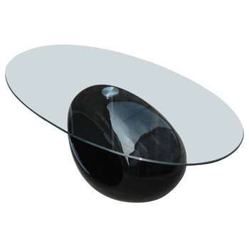 Masuta de cafea cu blat oval din sticla, VidaXL, negru lucios Masuta de cafea cu blat oval din sticla, VidaXL, negru lucios