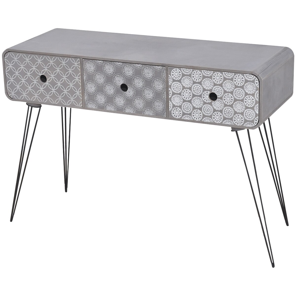 Masa consola cu 3 sertare, VidaXL, gri