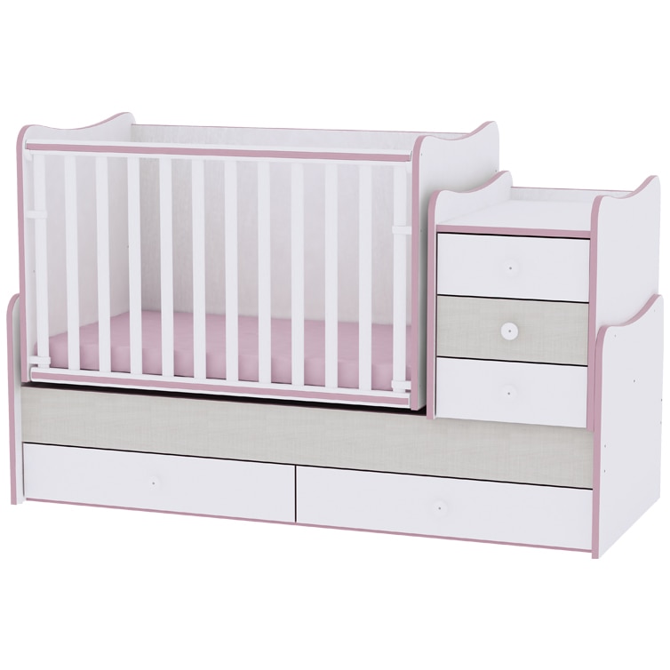 Mobilier transformabil 0-7 Ani, Lorelli Classic, Maxi Plus, White Pink Crossline, Gri/Roz