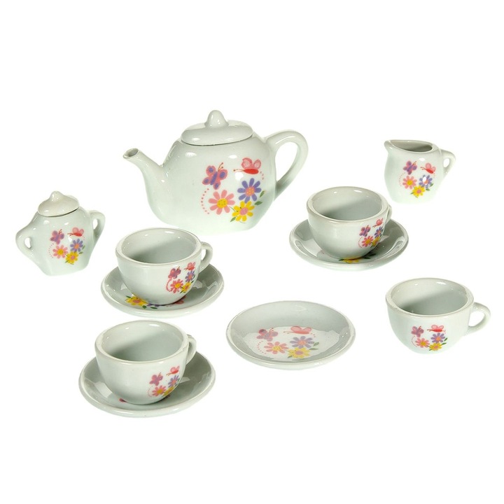 Set cesti de ceai pentru copii,model cu flori, 13 buc.,multicolor