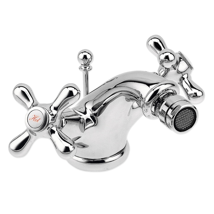 Смесител за биде Retro New, С метална клапа, Керамичен патрон, Регулатор на потока със сферична връзка, Гъвкави връзки, Хром