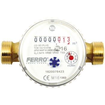 Apometru (contor de apa) apa rece Ferro DN15, clasa B, Q. 2,5 mc/h Apometru (contor de apa) apa rece Ferro DN15, clasa B, Q. 2,5 mc/h