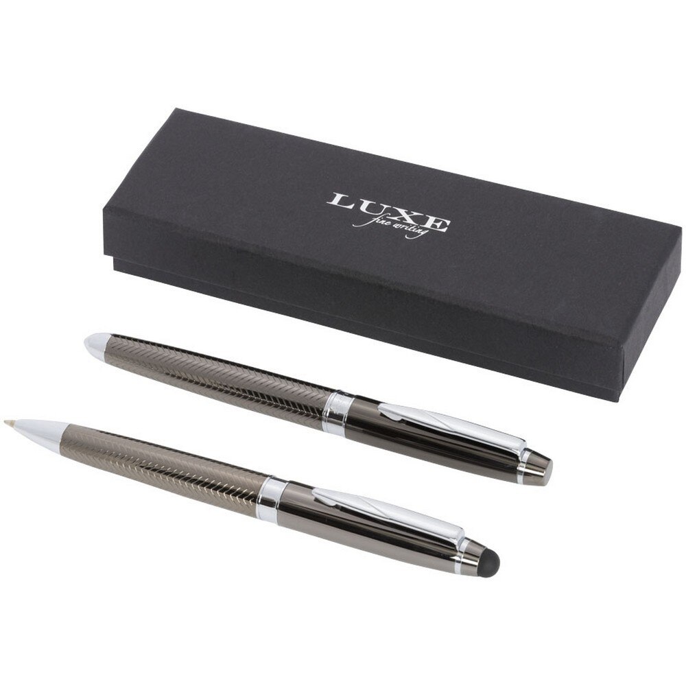 Set cadou pix stylus si roller, Luxe by AleXer, PC01, metal, granit, breloc inclus din piele ecologica si metal