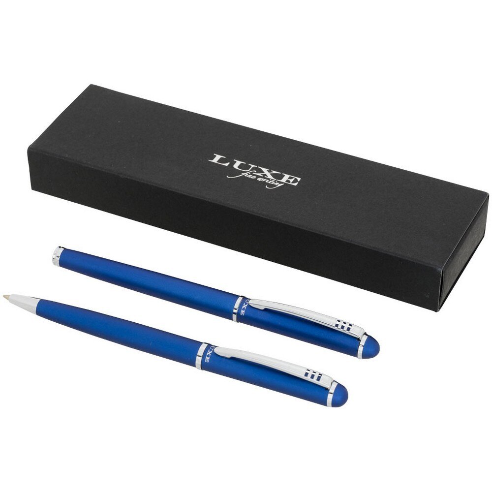 Set cadou pix si roller, Luxe by AleXer, LE03, metal, albastru, breloc inclus din piele ecologica si metal
