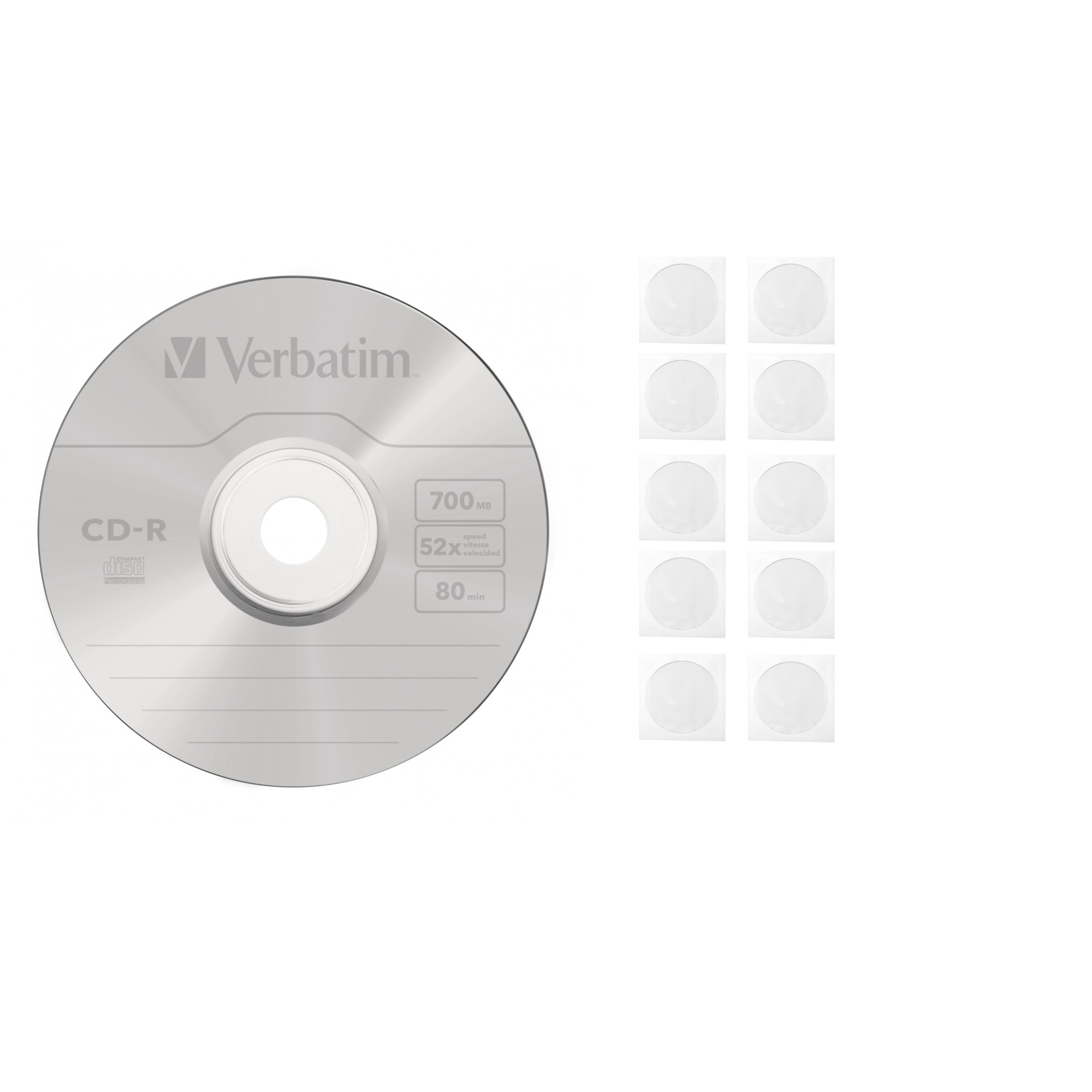 CD-R disc Verbatim 700MB/80minute 52x spindle AZO CRYSTAL 10 bucati cu 10 plicuri