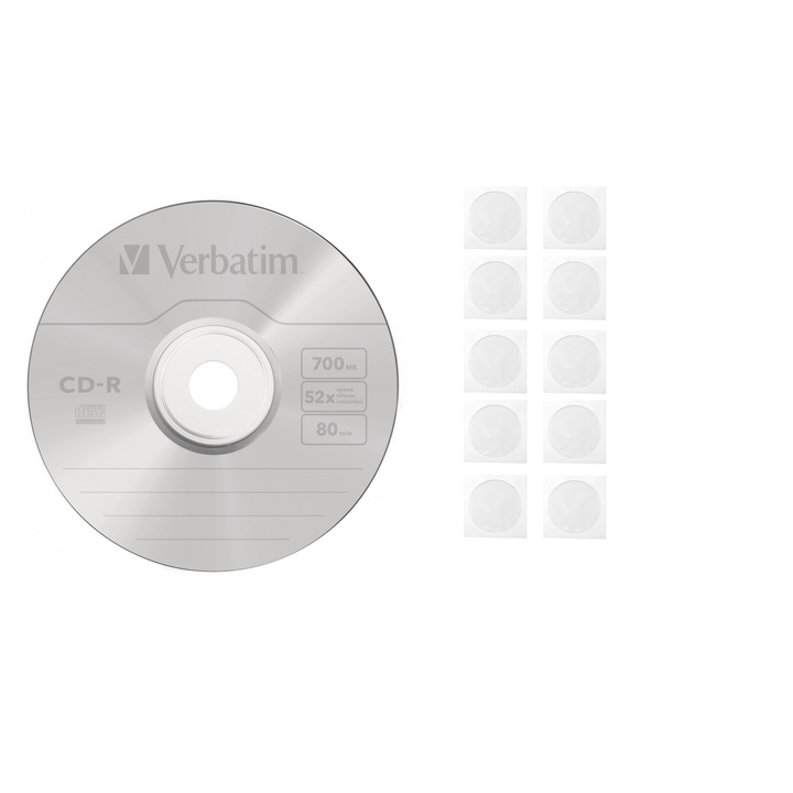 CD-R disc Verbatim 700MB/80minute 52x spindle AZO CRYSTAL 10 bucati cu 10 plicuri