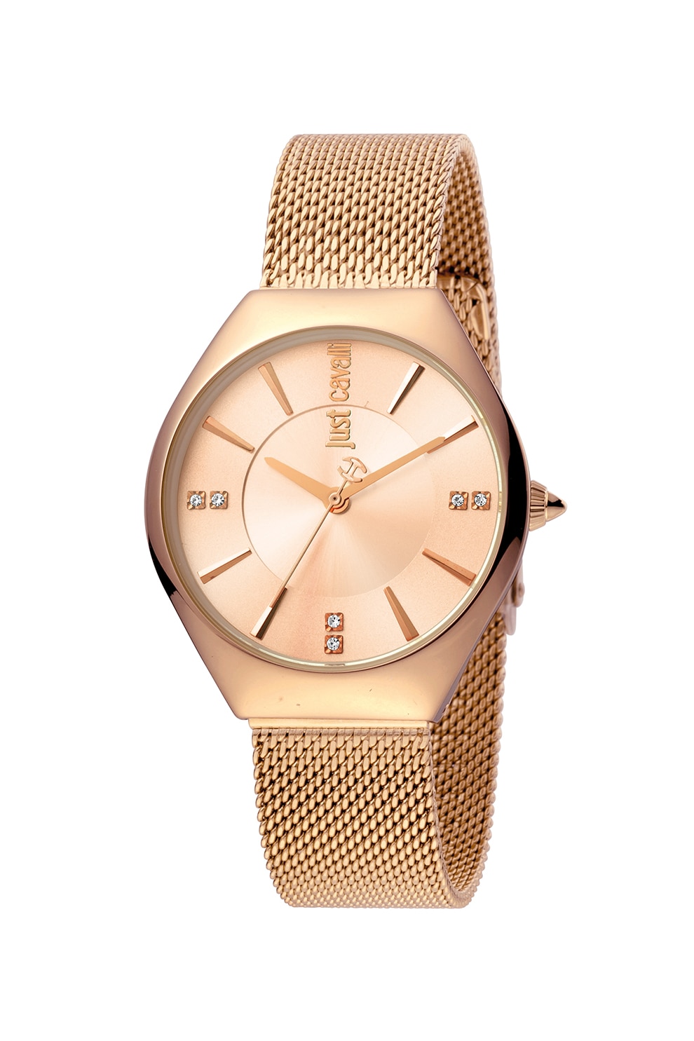 JUST CAVALLI, Ceas rotund cu bratara cu model plasa, Auriu rose