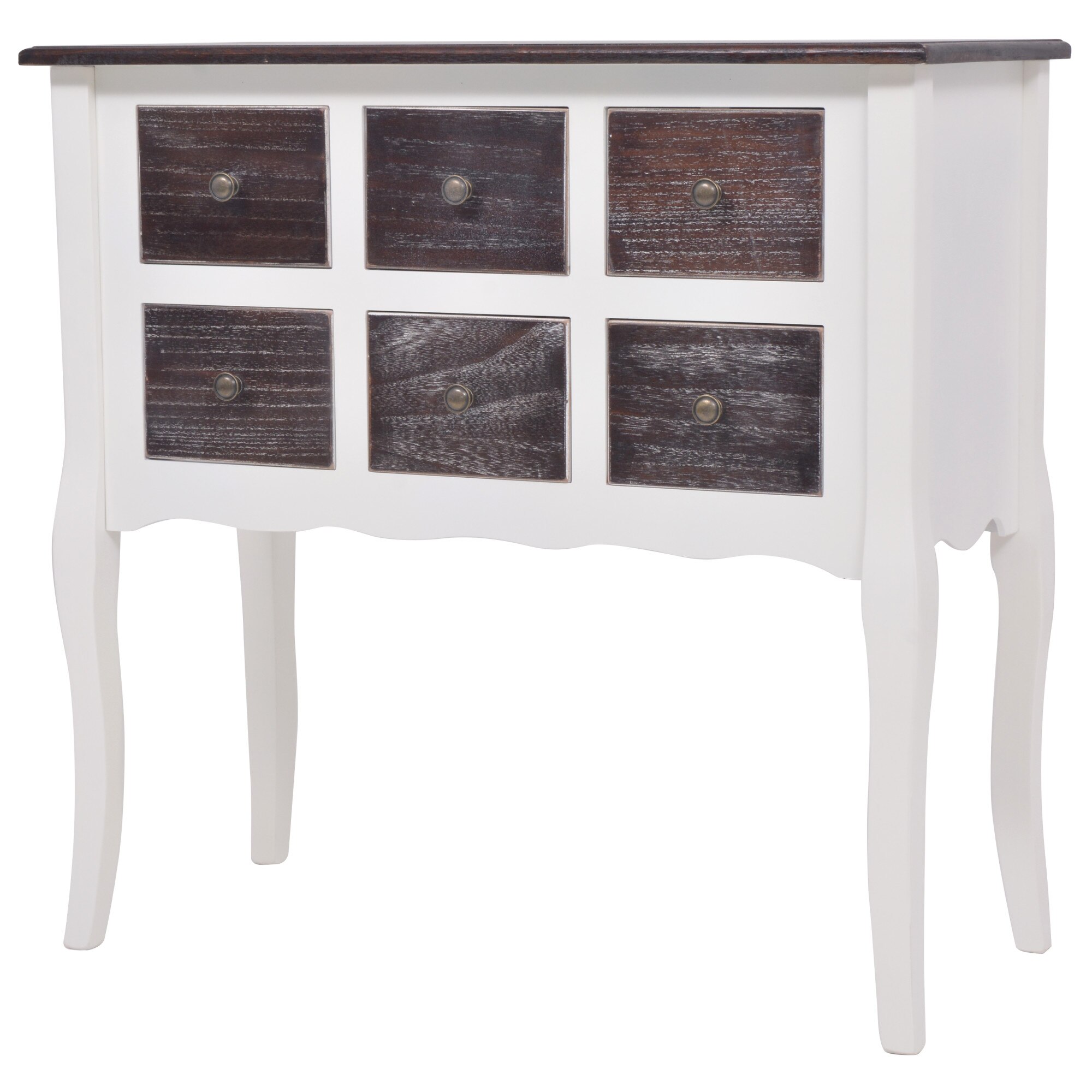 Comoda cu 6 sertare, vidaXL, maro si alb, lemn, 80 x 36 x 79 cm