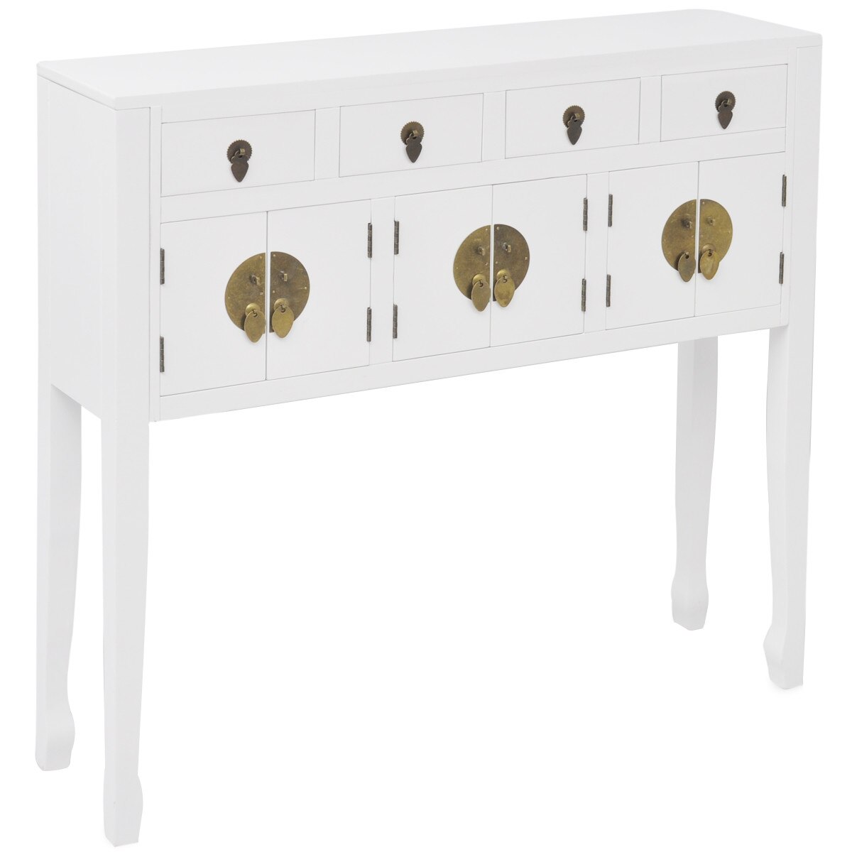 Comoda in stil chinezesc din lemn masiv, vidaXL, alb, 95 x 24 x 91 cm