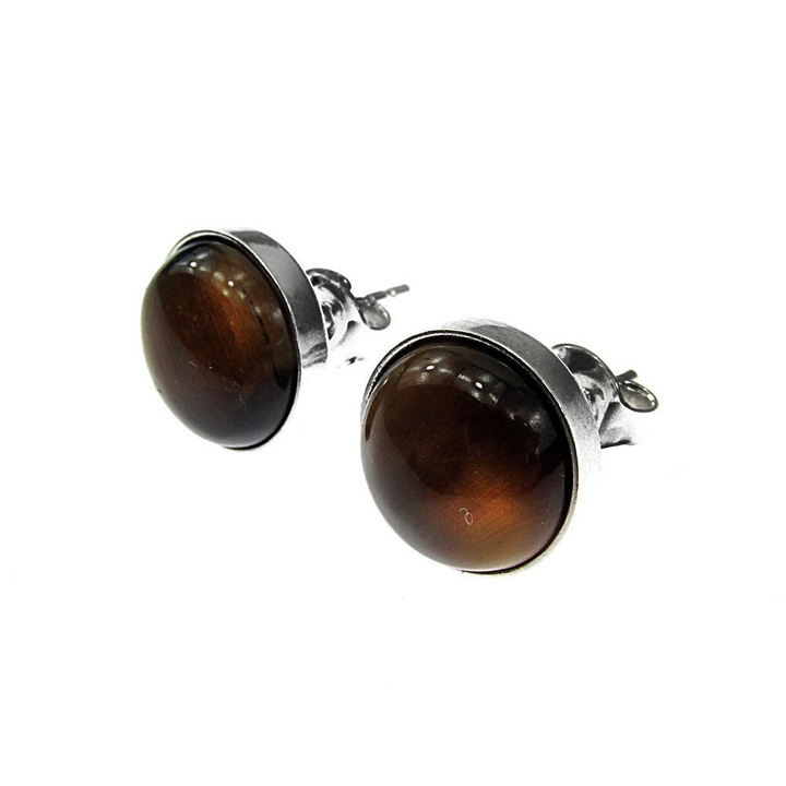 Cercei argint cu ochi de tigru 10 MM, GlamBazaar, 11 mm, cu Ochi de tigru, Maro, tip cercei de argint 925 cu pietre naturale