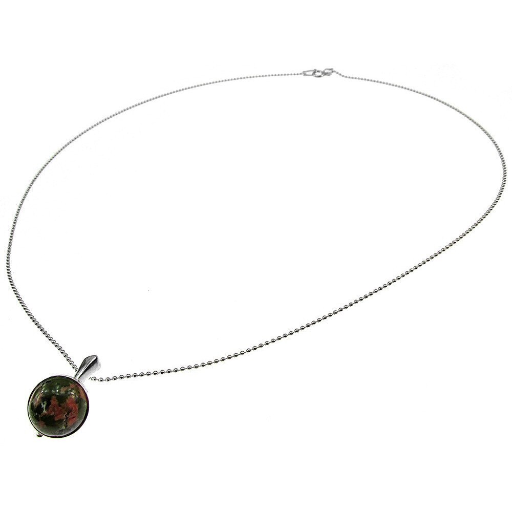 Lantisor argint cu pandantiv mic unakit natural 10 MM, GlamBazaar, 45 cm, cu Unakit, Verde, tip colier de argint 925 cu pietre naturale