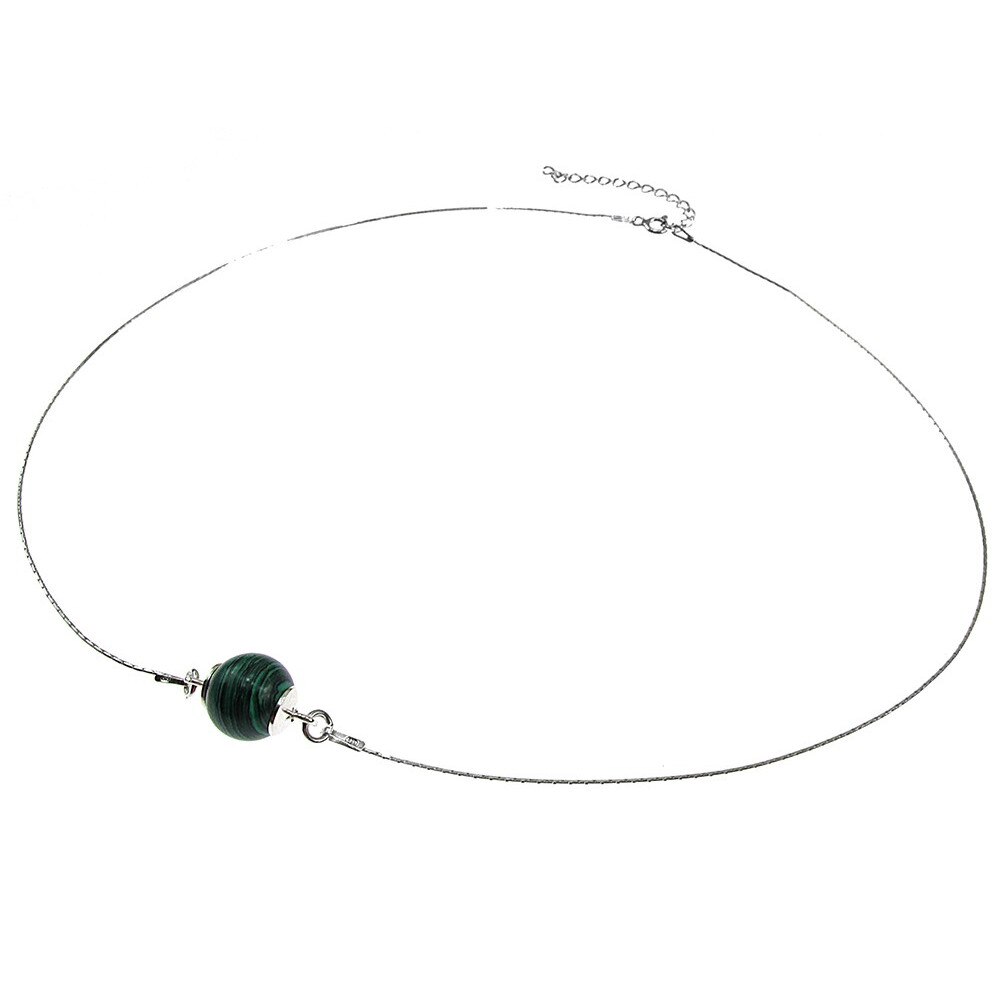 Colier argint cu malachit 10 MM, GlamBazaar, 43.5 cm, cu Malachit, Verde, tip colier de argint 925 cu pietre naturale