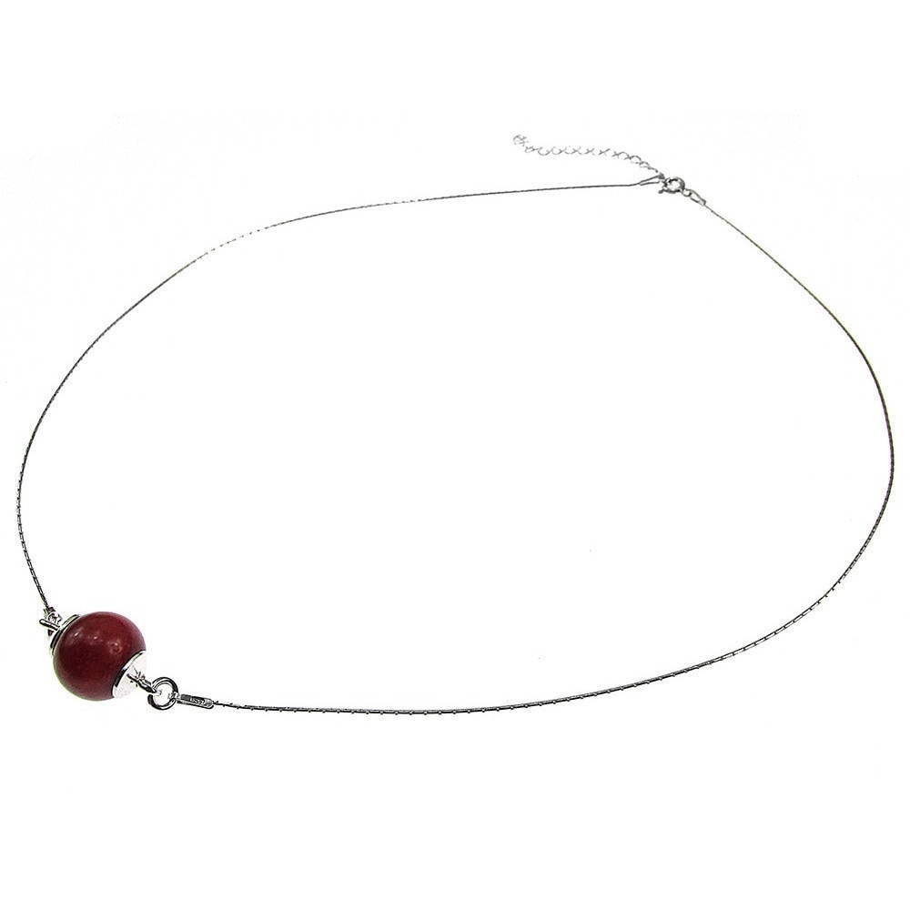 Colier argint cu coral poros natural 10 MM, GlamBazaar, 43.5 cm, cu Coral, Rosu, tip colier de argint 925 cu pietre naturale